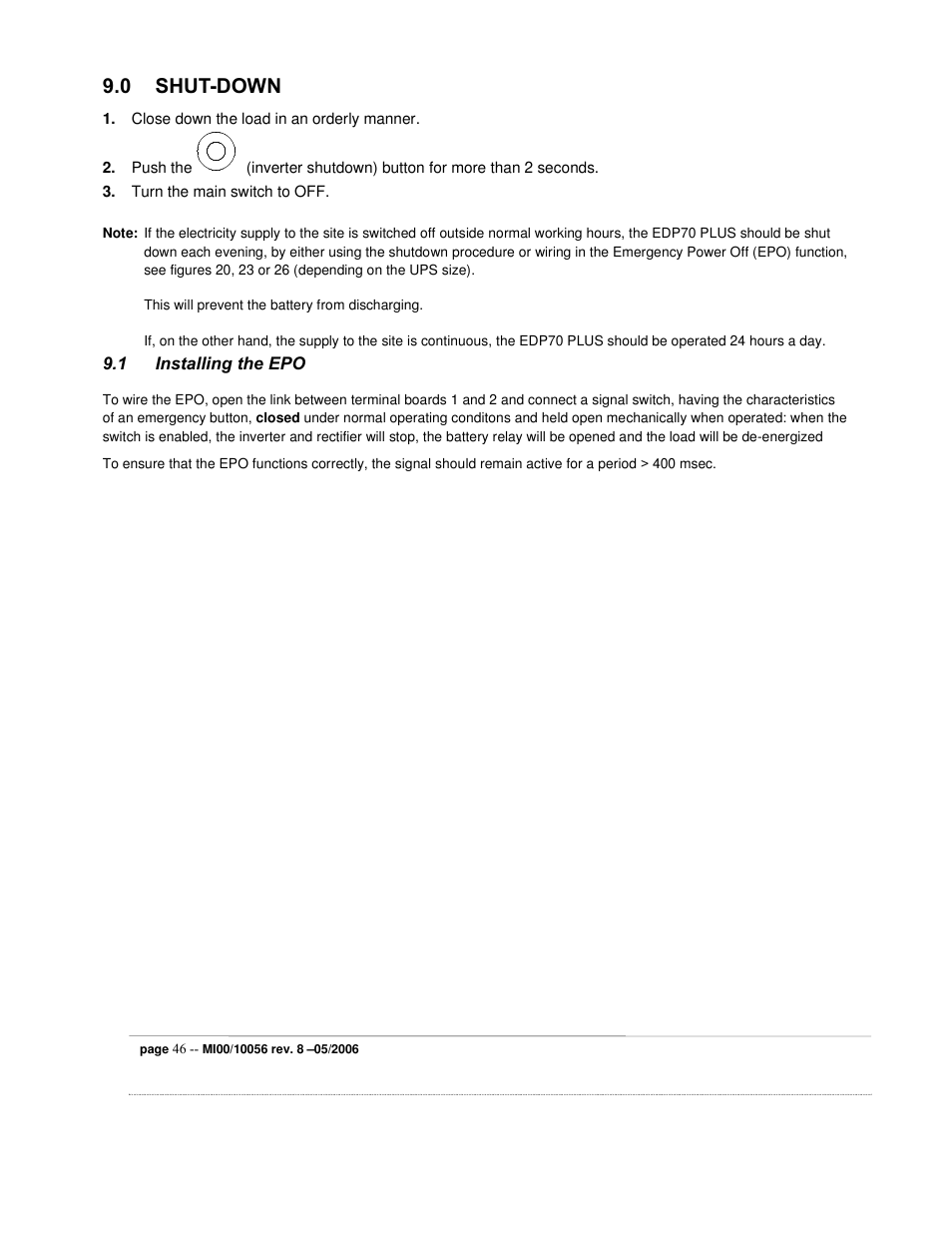 0 shut-down | ETL EDP70 User Manual | Page 46 / 67