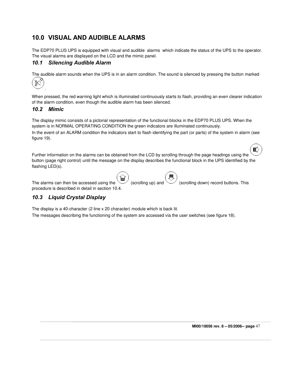 0 visual and audible alarms | ETL EDP70 User Manual | Page 47 / 67