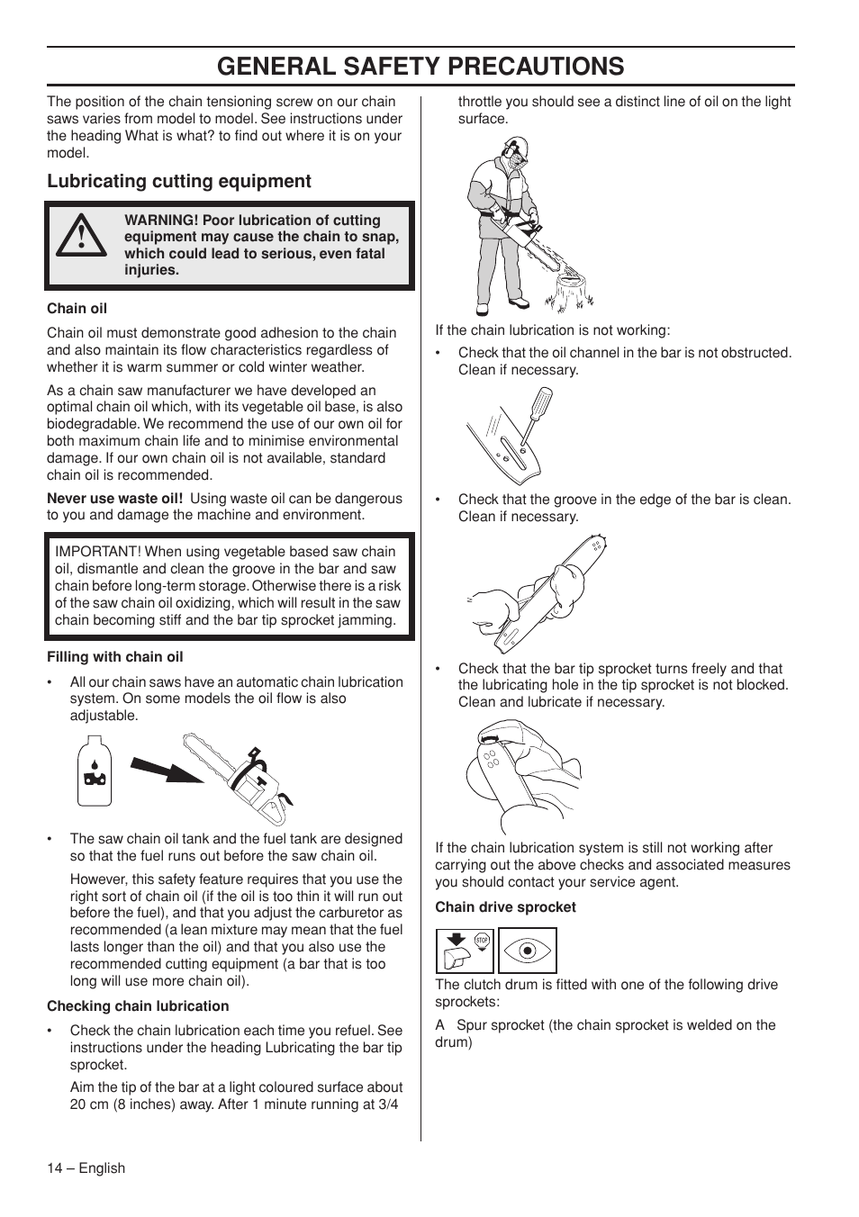 Lubricating cutting equipment, General safety precautions | Garmin TRIOBRAKE 353 User Manual | Page 14 / 44