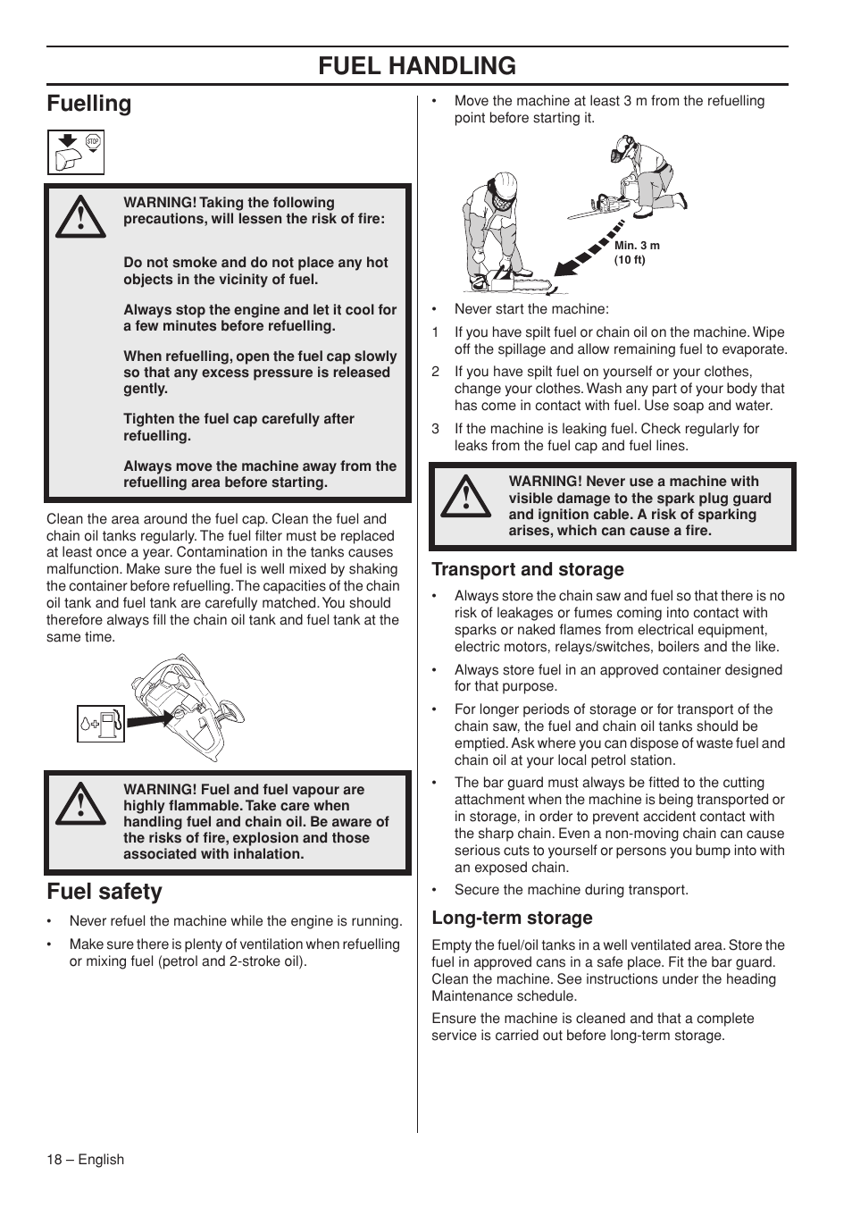 Fuelling, Fuel safety, Transport and storage | Long-term storage, Fuel handling | Garmin TRIOBRAKE 353 User Manual | Page 18 / 44