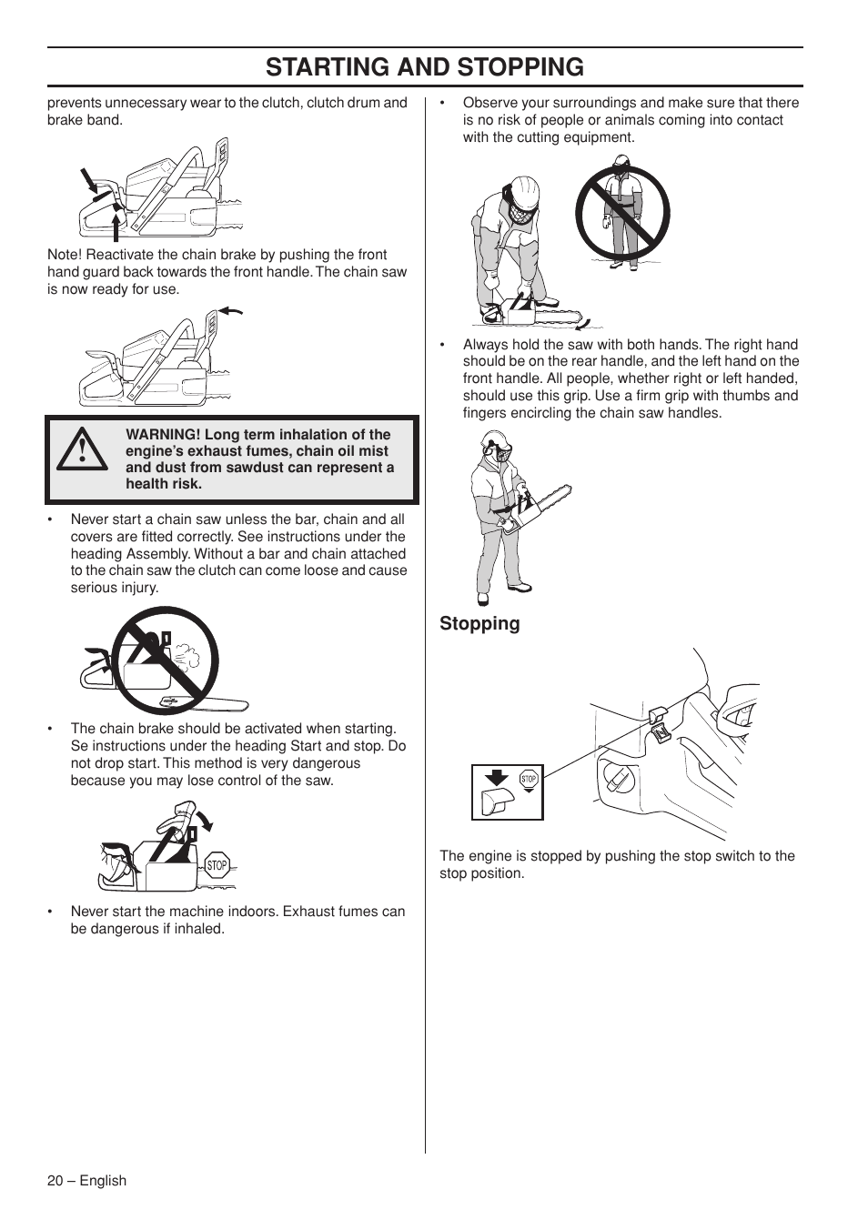 Stopping, Starting and stopping | Garmin TRIOBRAKE 353 User Manual | Page 20 / 44