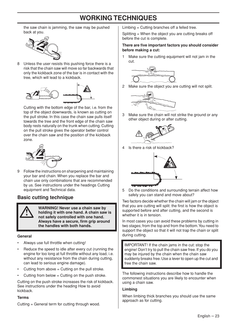 Basic cutting technique, Working techniques | Garmin TRIOBRAKE 353 User Manual | Page 23 / 44