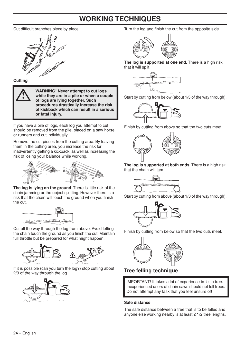 Tree felling technique, Working techniques | Garmin TRIOBRAKE 353 User Manual | Page 24 / 44