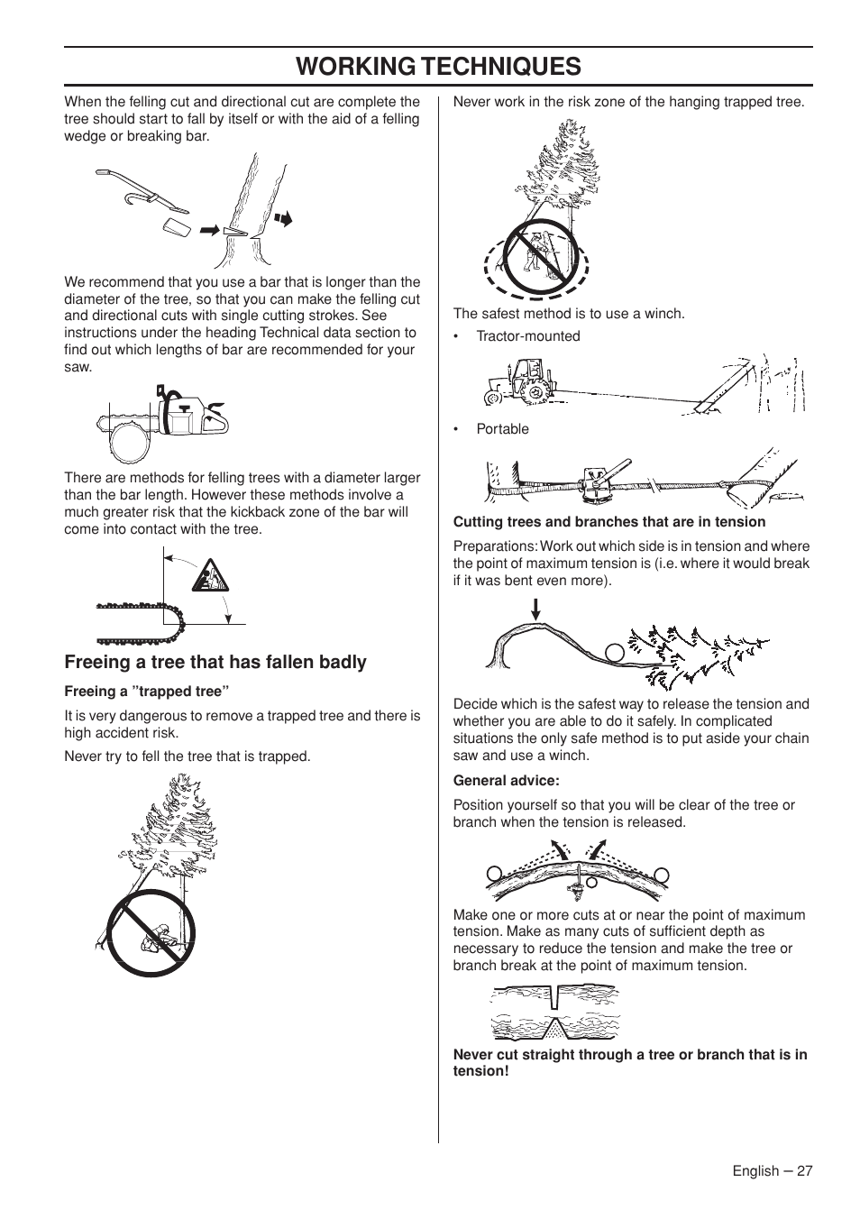 Freeing a tree that has fallen badly, Working techniques | Garmin TRIOBRAKE 353 User Manual | Page 27 / 44