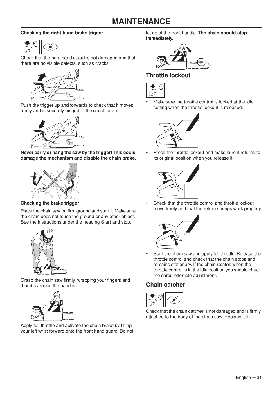 Throttle lockout, Chain catcher, Maintenance | Garmin TRIOBRAKE 353 User Manual | Page 31 / 44