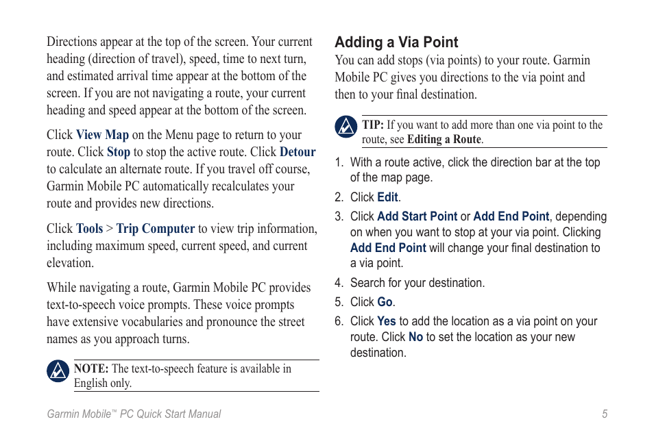 Adding a via point | Garmin Mobile PC User Manual | Page 5 / 12