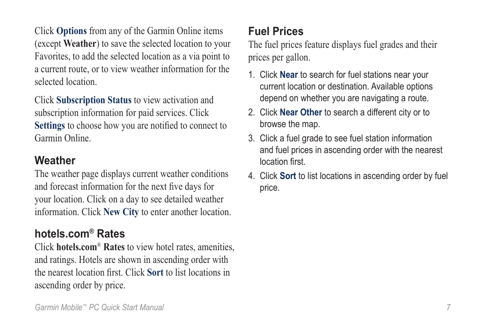 Weather, Hotels.com® rates, Fuel prices | Garmin Mobile PC User Manual | Page 7 / 12