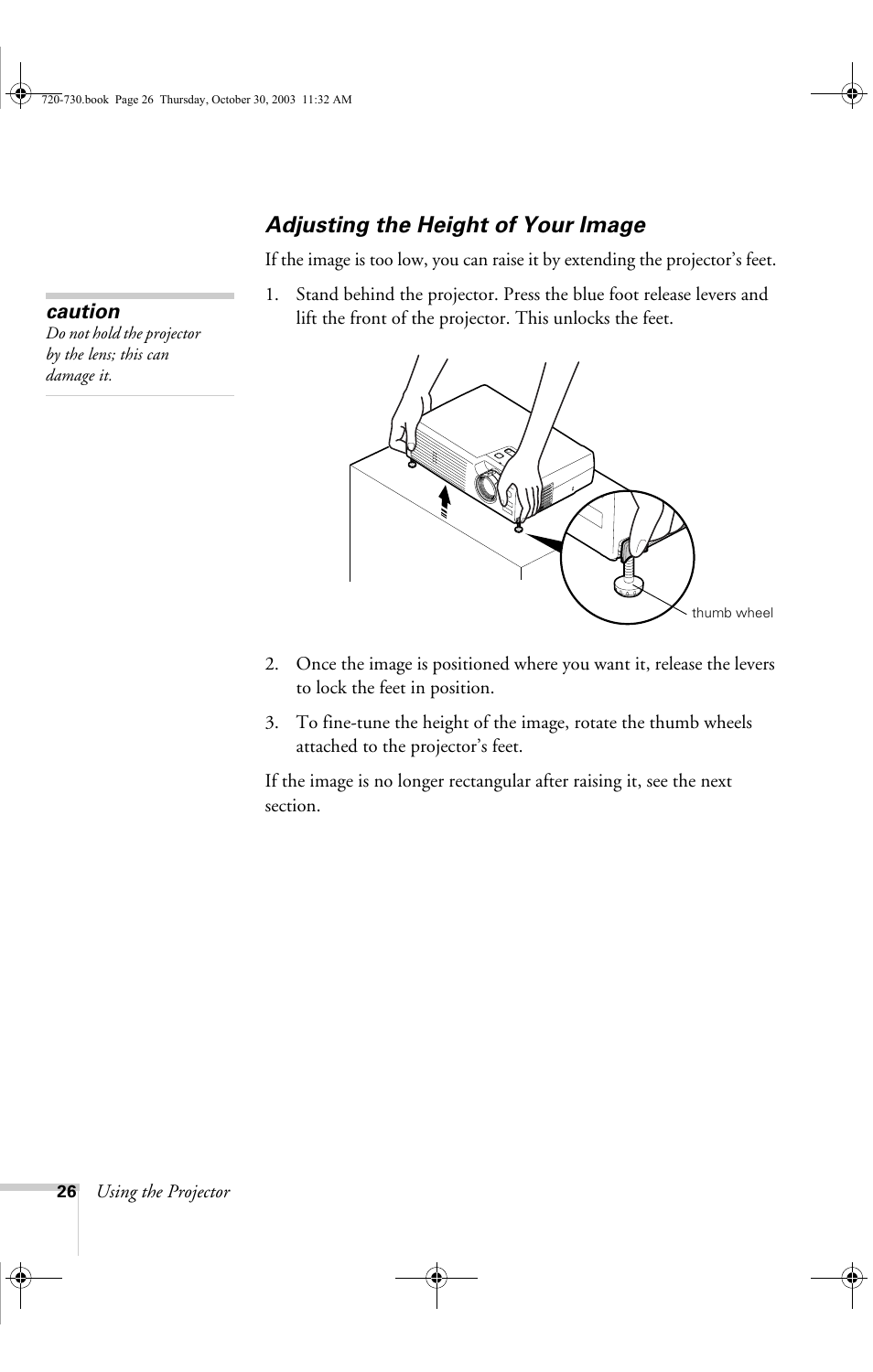 Adjusting the height of your image | Epson 720c User Manual | Page 32 / 106