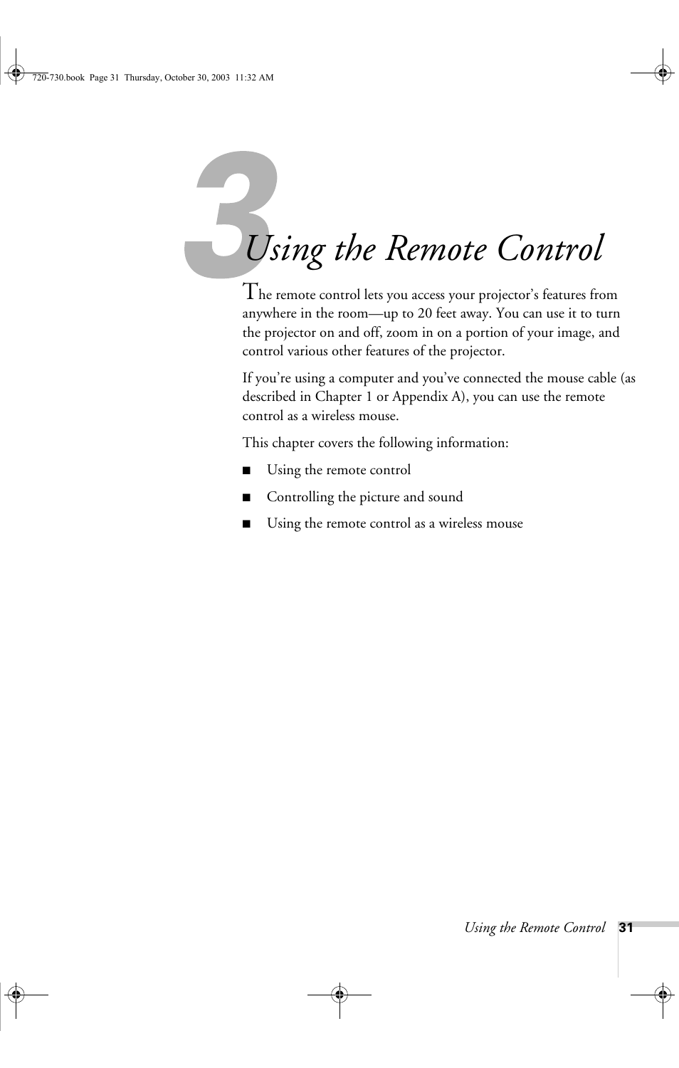 Using the remote control | Epson 720c User Manual | Page 37 / 106