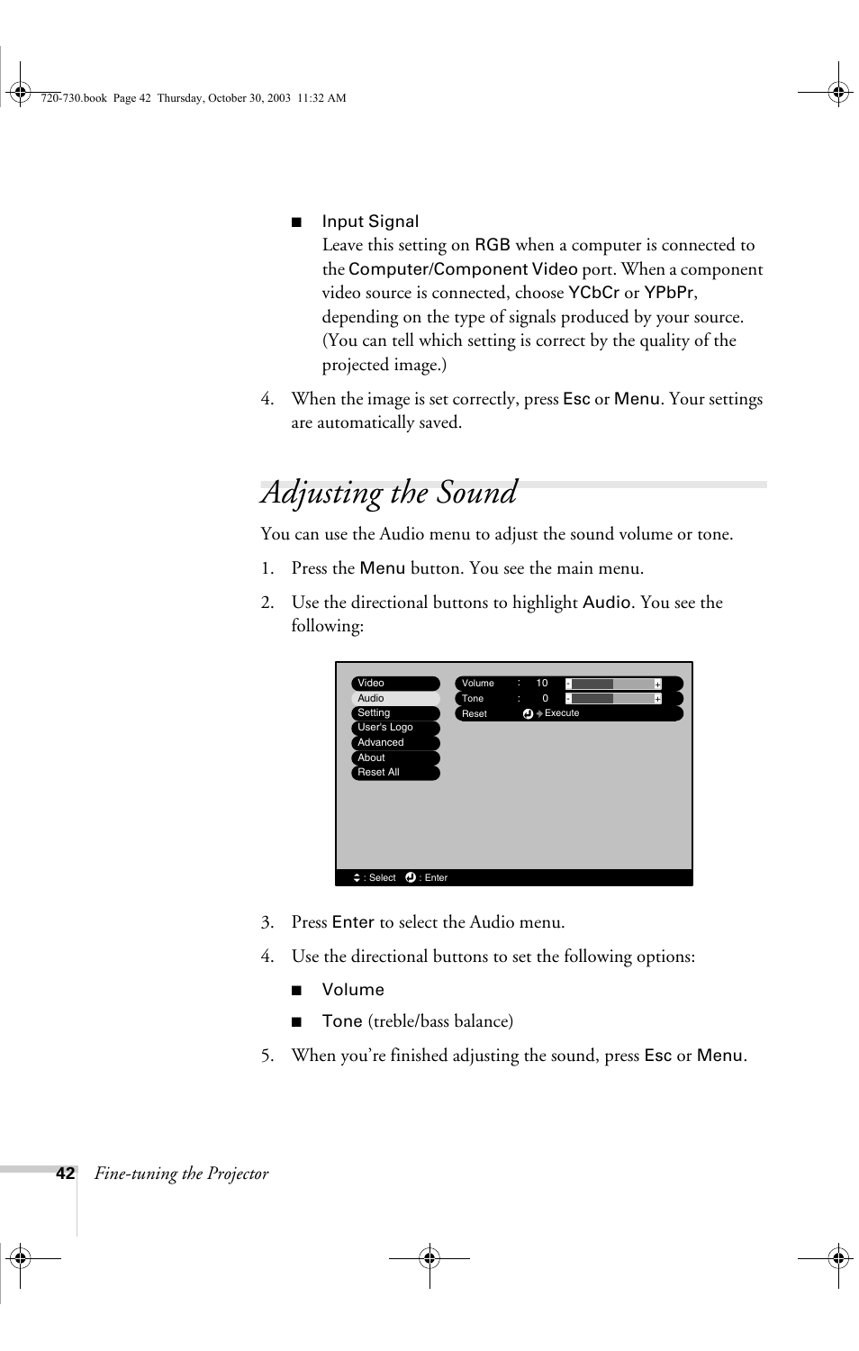 Adjusting the sound | Epson 720c User Manual | Page 48 / 106