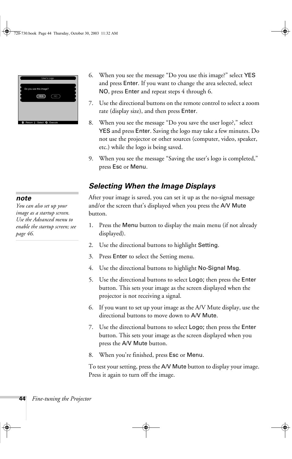 Selecting when the image displays | Epson 720c User Manual | Page 50 / 106