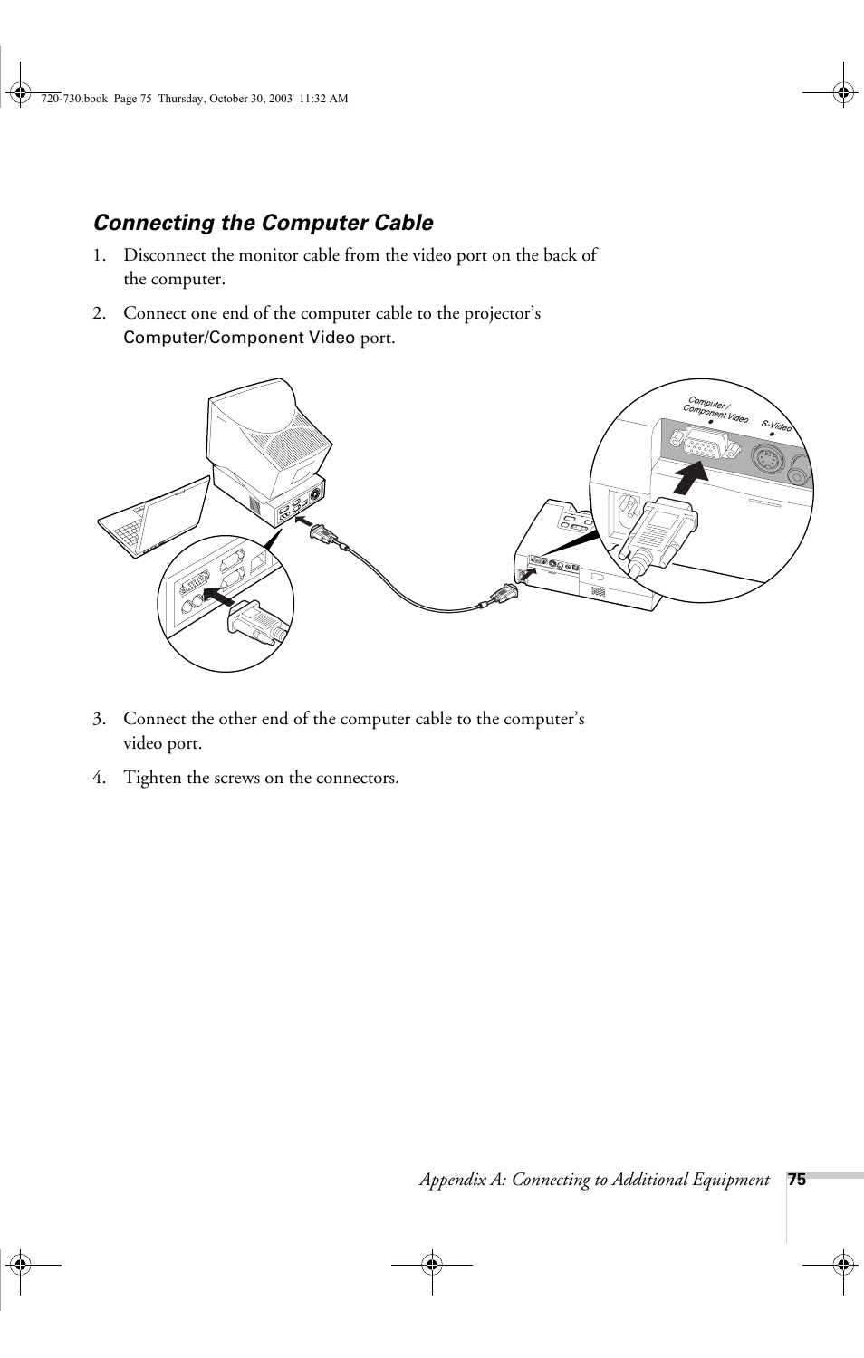 Connecting the computer cable | Epson 720c User Manual | Page 81 / 106