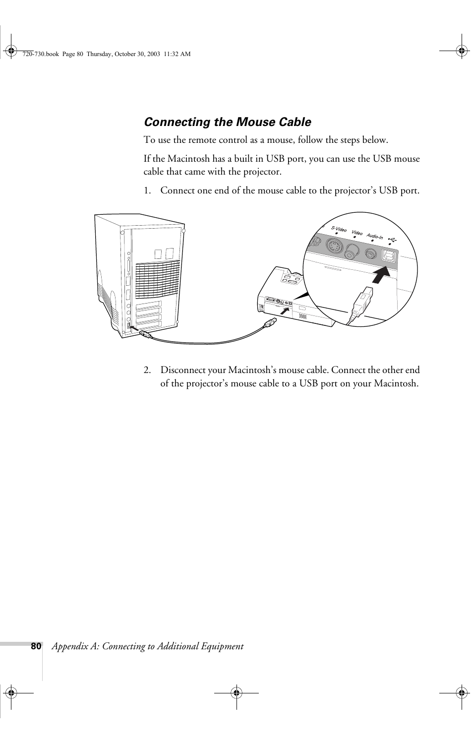Connecting the mouse cable | Epson 720c User Manual | Page 86 / 106