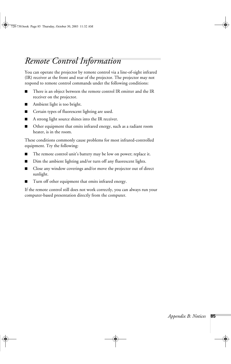 Remote control information | Epson 720c User Manual | Page 91 / 106