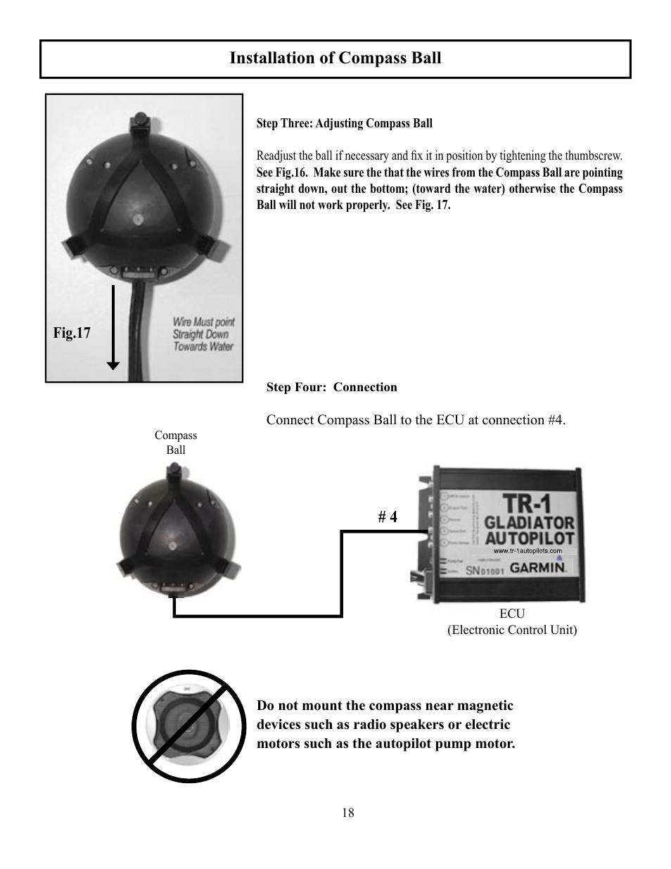 Installation of compass ball | Garmin GLADIATOR TR-1 User Manual | Page 18 / 53
