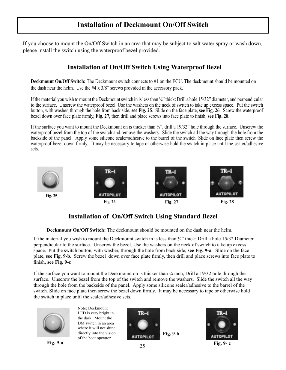 Installation of deckmount on/off switch | Garmin GLADIATOR TR-1 User Manual | Page 25 / 53