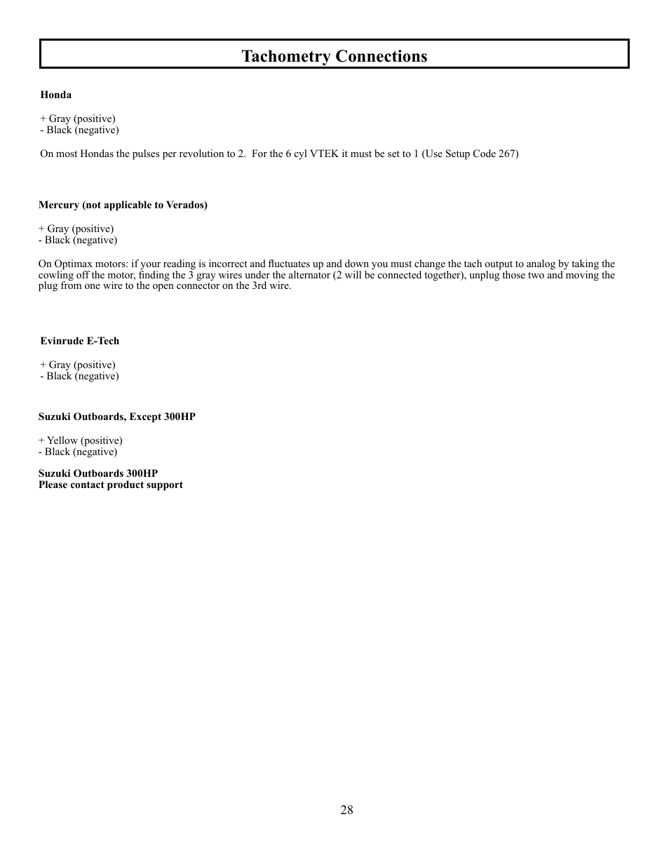 Tachometry connections | Garmin GLADIATOR TR-1 User Manual | Page 28 / 53