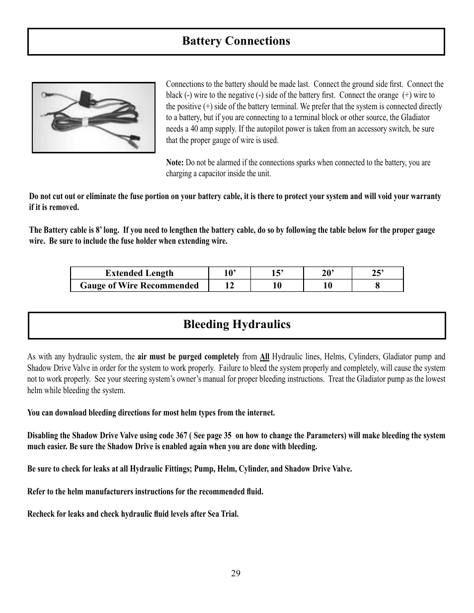 Battery connections bleeding hydraulics | Garmin GLADIATOR TR-1 User Manual | Page 29 / 53