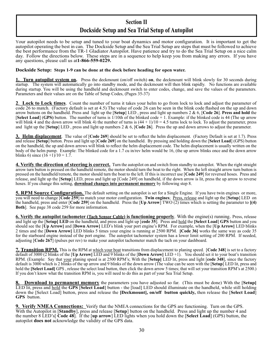 Dockside setup and sea trial setup of autopilot | Garmin GLADIATOR TR-1 User Manual | Page 30 / 53