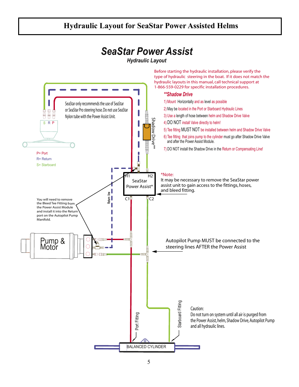 Seastar power assist, Pump & motor, Hydraulic layout for seastar power assisted helms | Garmin GLADIATOR TR-1 User Manual | Page 5 / 53