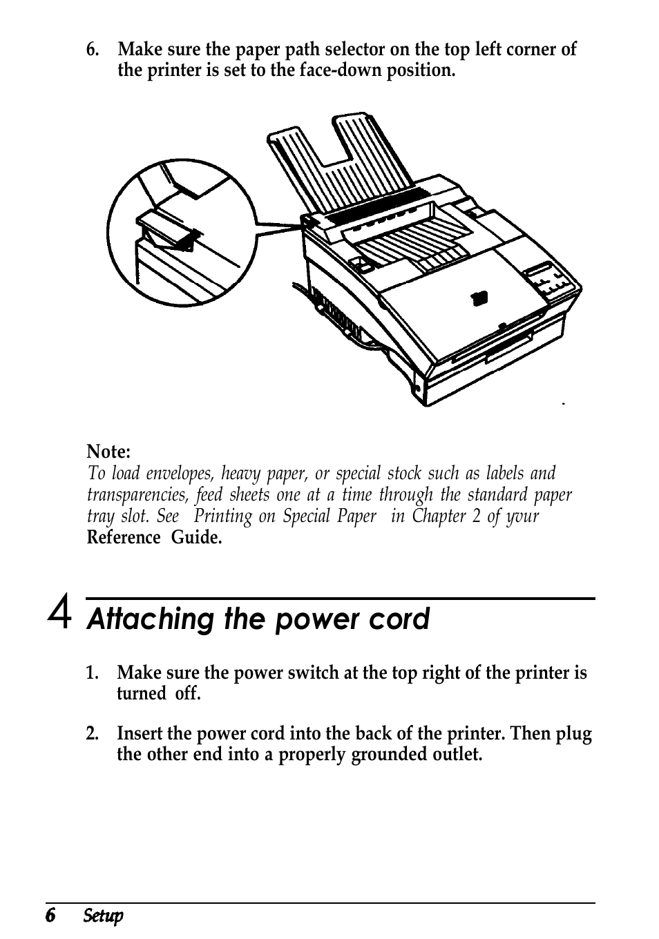 Attaching the power cord | Epson ActionLaser 1600 User Manual | Page 10 / 26