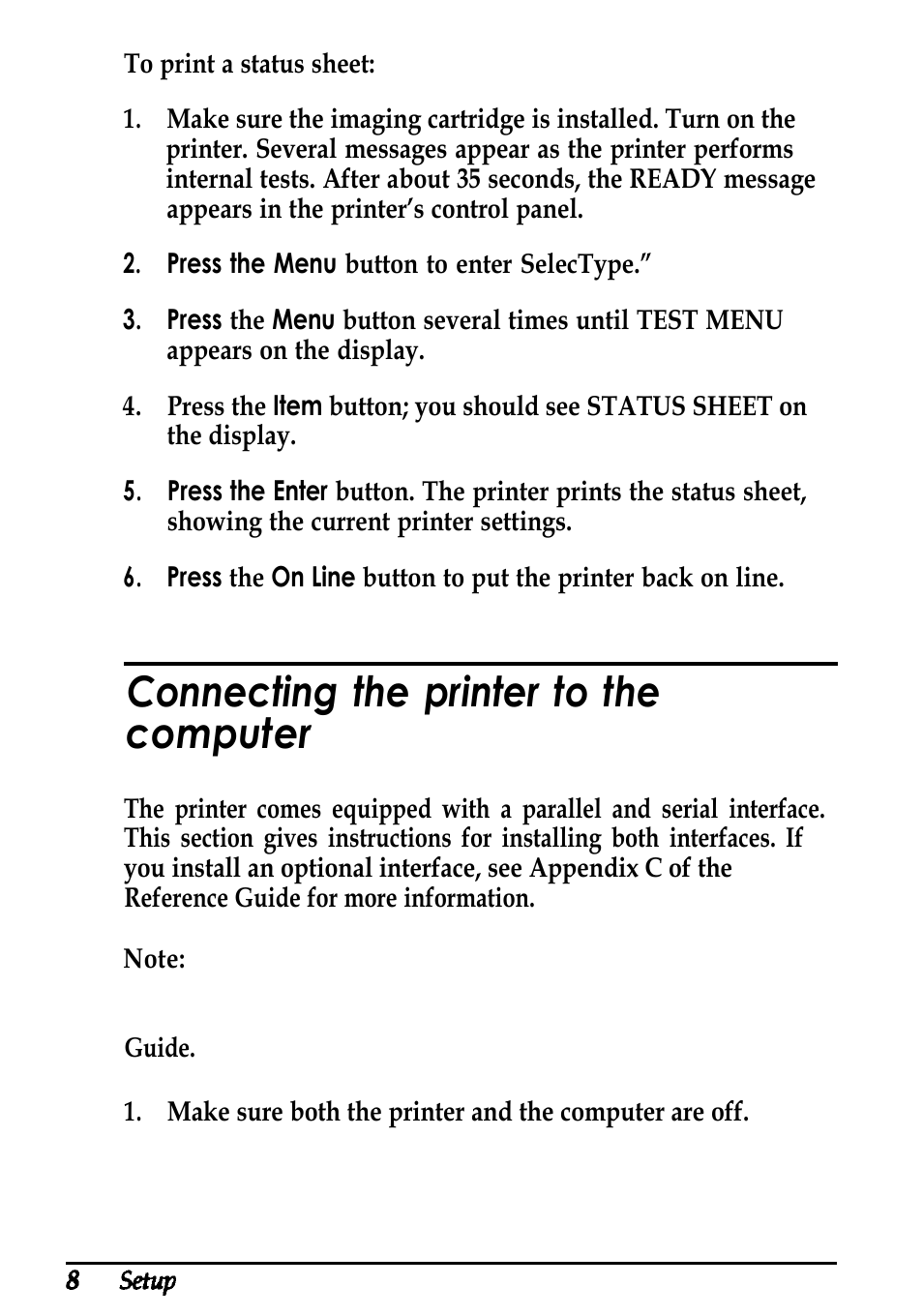 Connecting the printer to the computer | Epson ActionLaser 1600 User Manual | Page 12 / 26