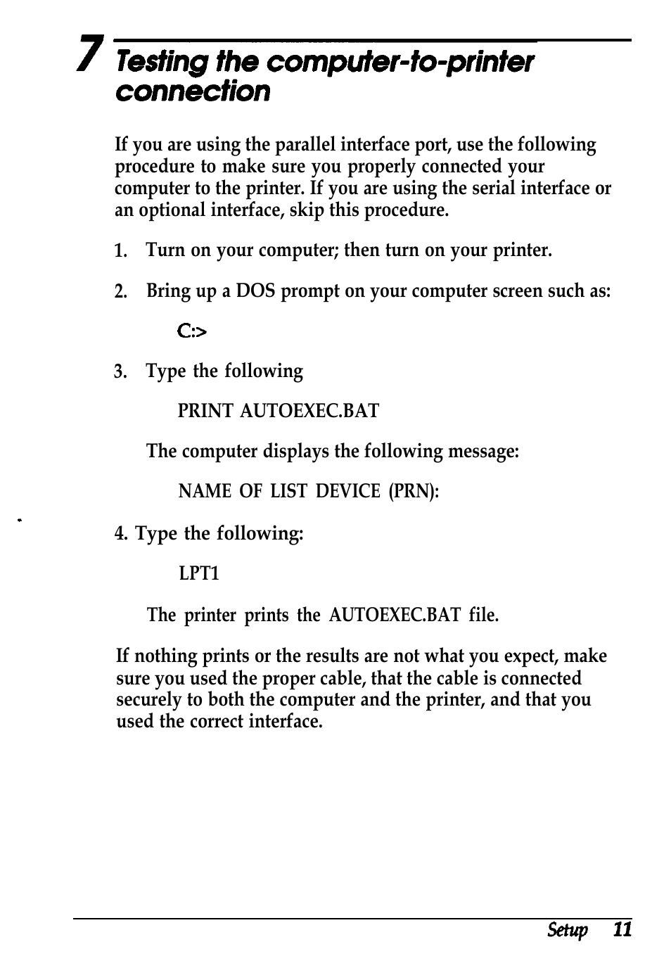 Testing the computer-to-printer connection | Epson ActionLaser 1600 User Manual | Page 15 / 26