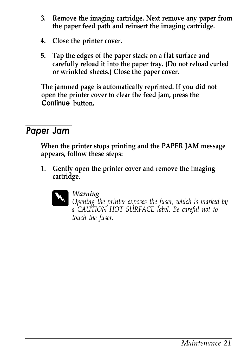 Paper jam | Epson ActionLaser 1600 User Manual | Page 25 / 26
