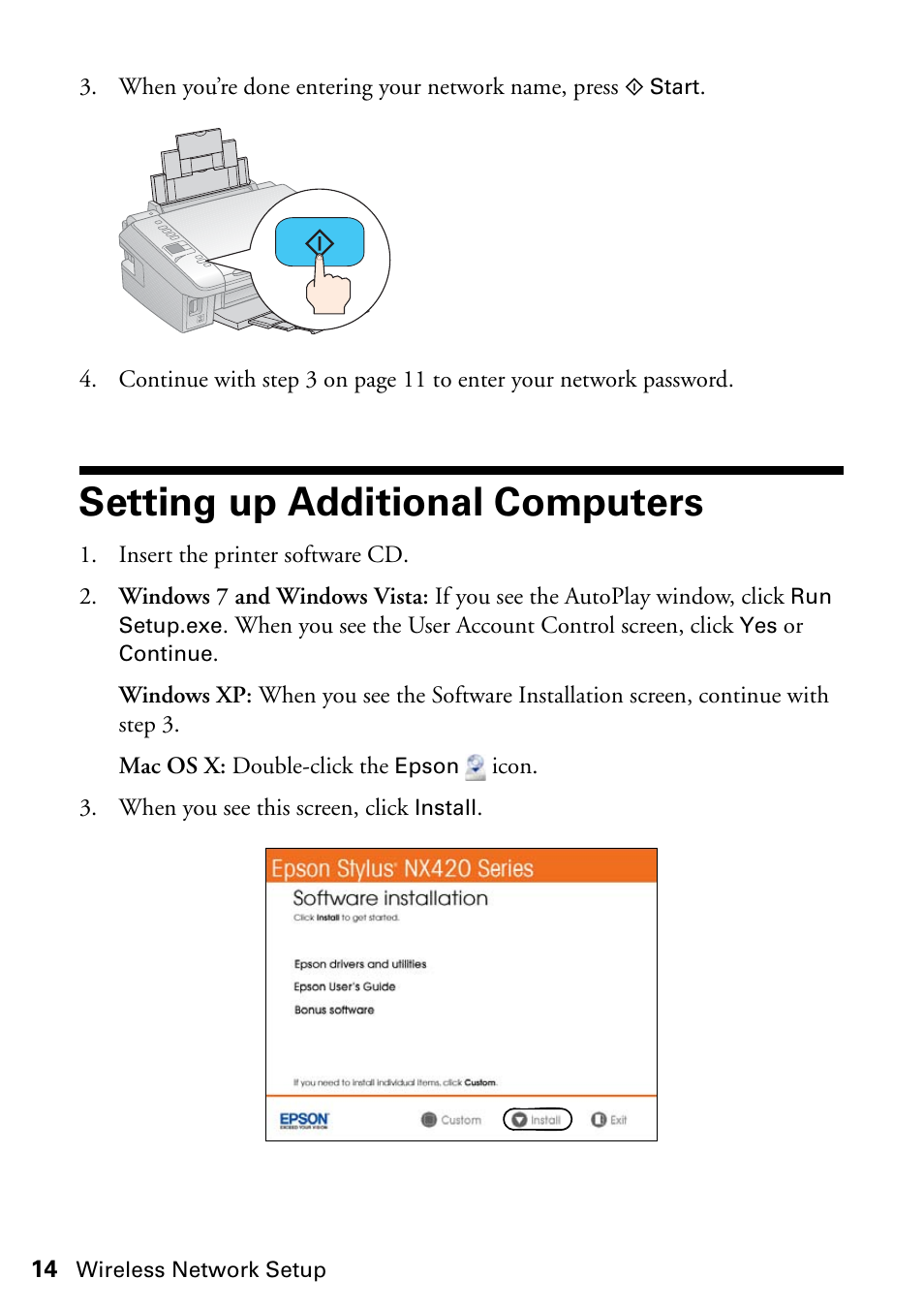 Setting up additional computers | Epson Stylus NX420 User Manual | Page 14 / 56