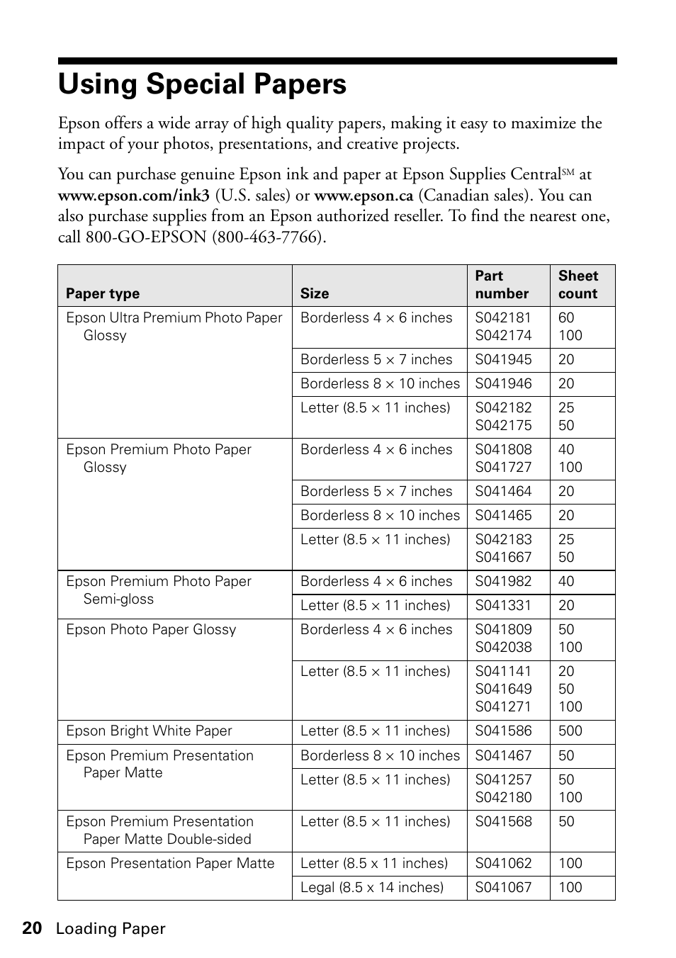 Using special papers | Epson Stylus NX420 User Manual | Page 20 / 56