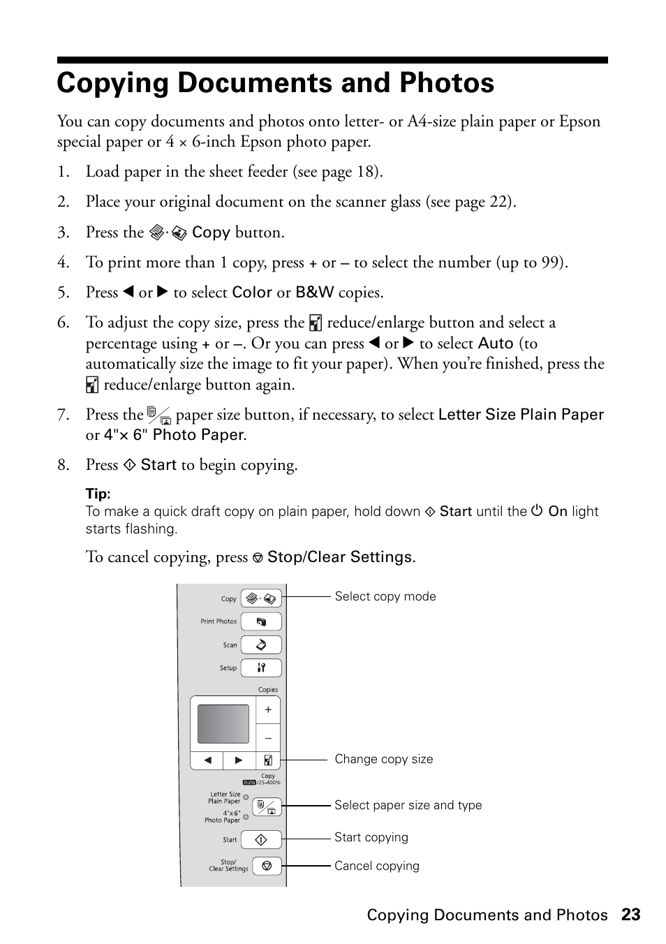 Copying documents and photos | Epson Stylus NX420 User Manual | Page 23 / 56