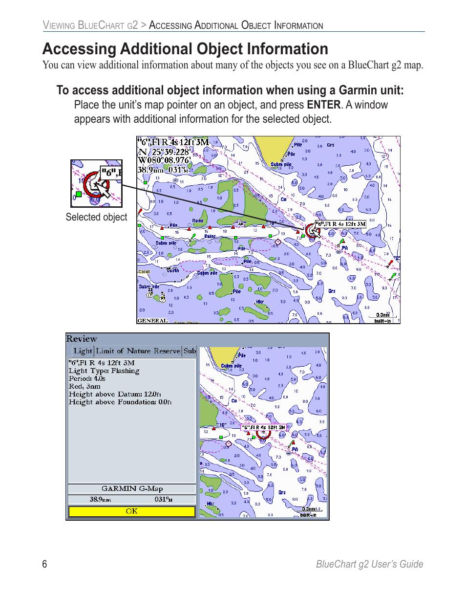 Accessing additional object information | Garmin BLUECHART G2 User Manual | Page 14 / 24