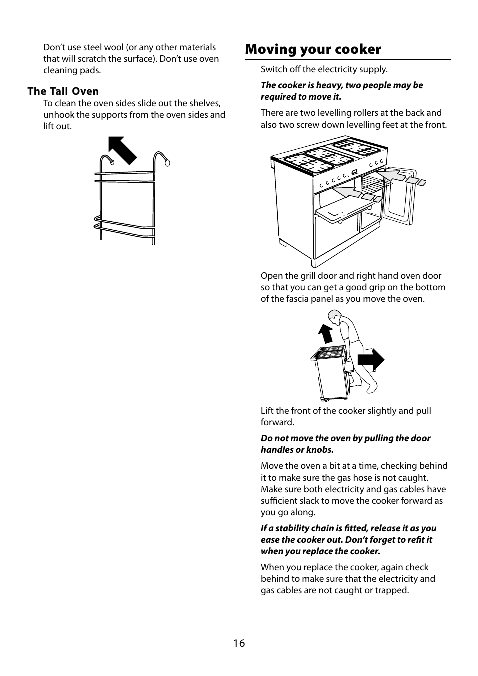 Moving your cooker | Falcon 210 GEO T DL User Manual | Page 16 / 36