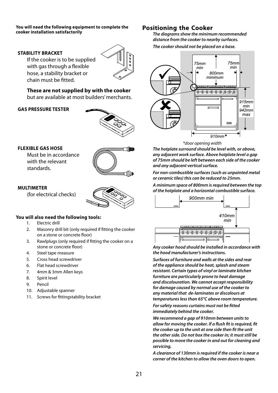 Positioning the cooker | Falcon 210 GEO T DL User Manual | Page 21 / 36