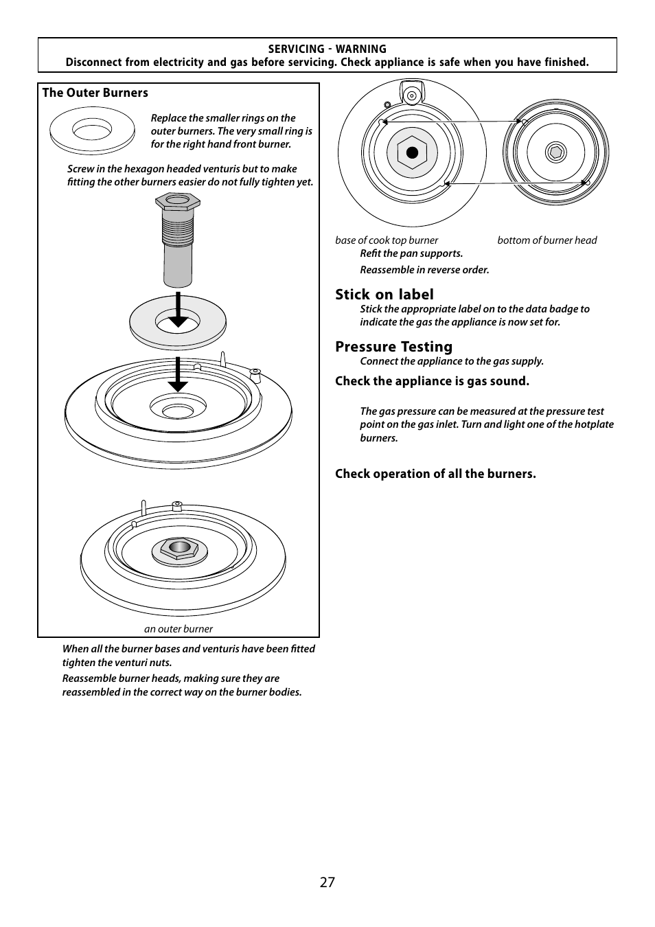Stick on label, Pressure testing | Falcon 210 GEO T DL User Manual | Page 27 / 36