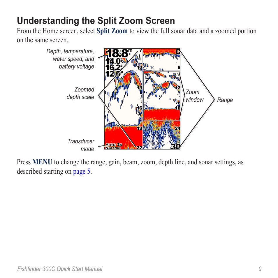 Understanding the split zoom screen | Garmin 190-00864-01 User Manual | Page 11 / 24