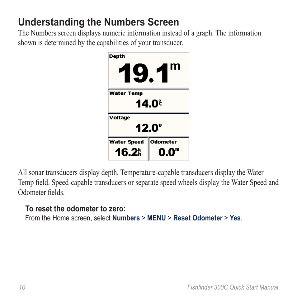 Using the numbers screen, Understanding the numbers screen | Garmin 190-00864-01 User Manual | Page 12 / 24