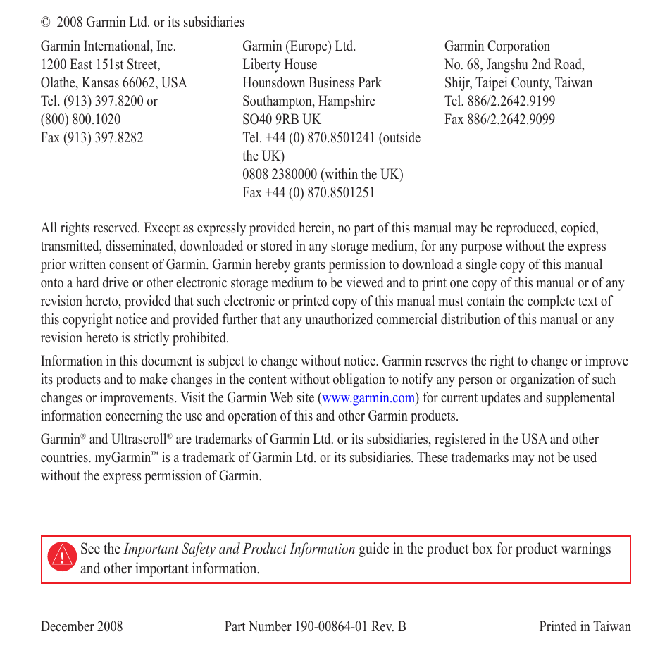 Garmin 190-00864-01 User Manual | Page 2 / 24