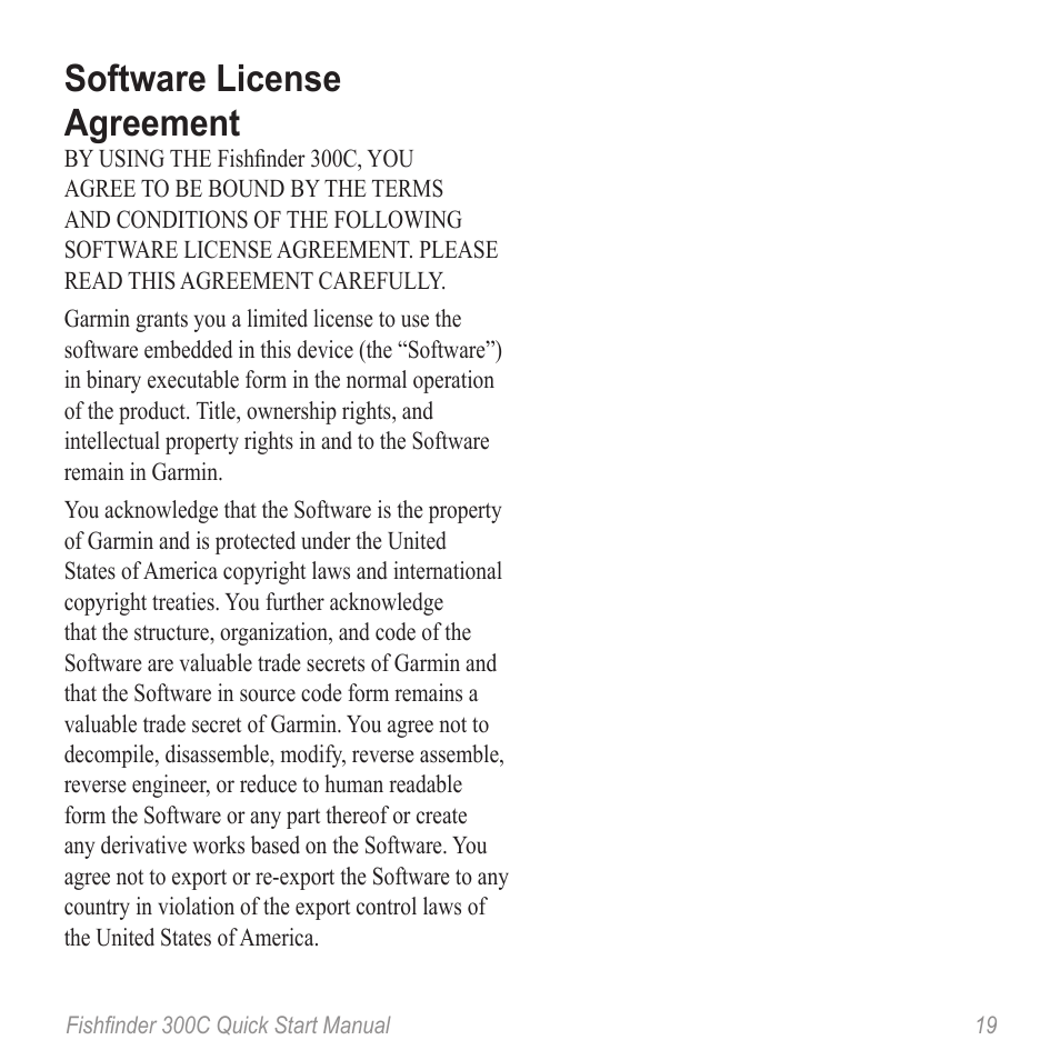 Software license agreement | Garmin 190-00864-01 User Manual | Page 21 / 24