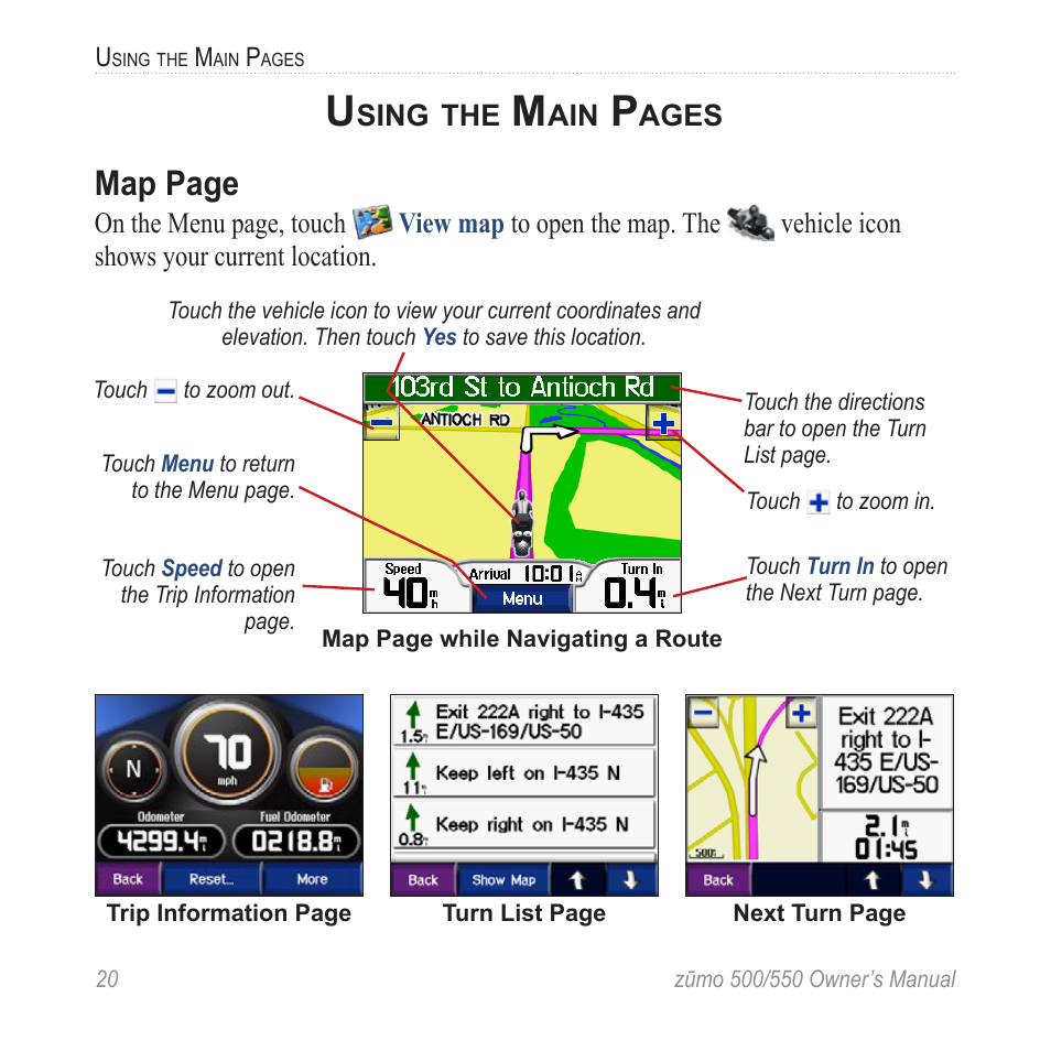 Map page | Garmin zumo 550  en User Manual | Page 26 / 74