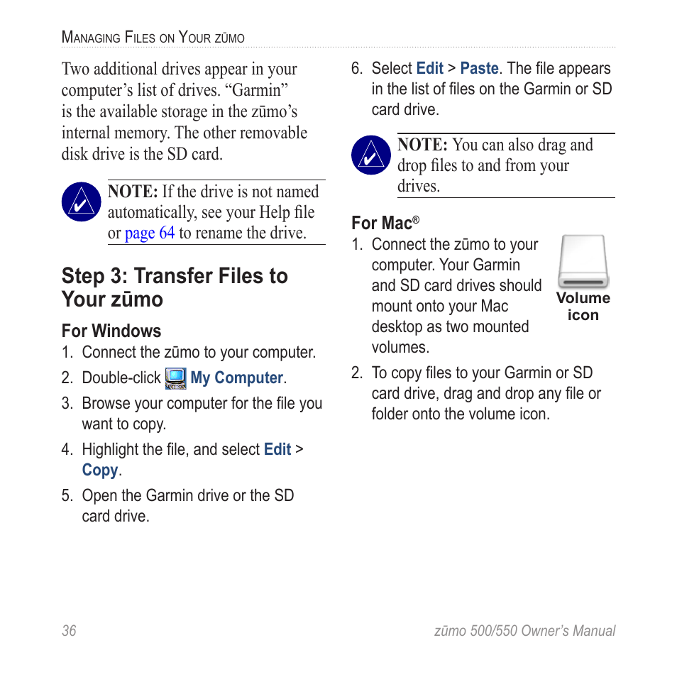 Step 3: transfer files to your zūmo | Garmin zumo 550  en User Manual | Page 42 / 74