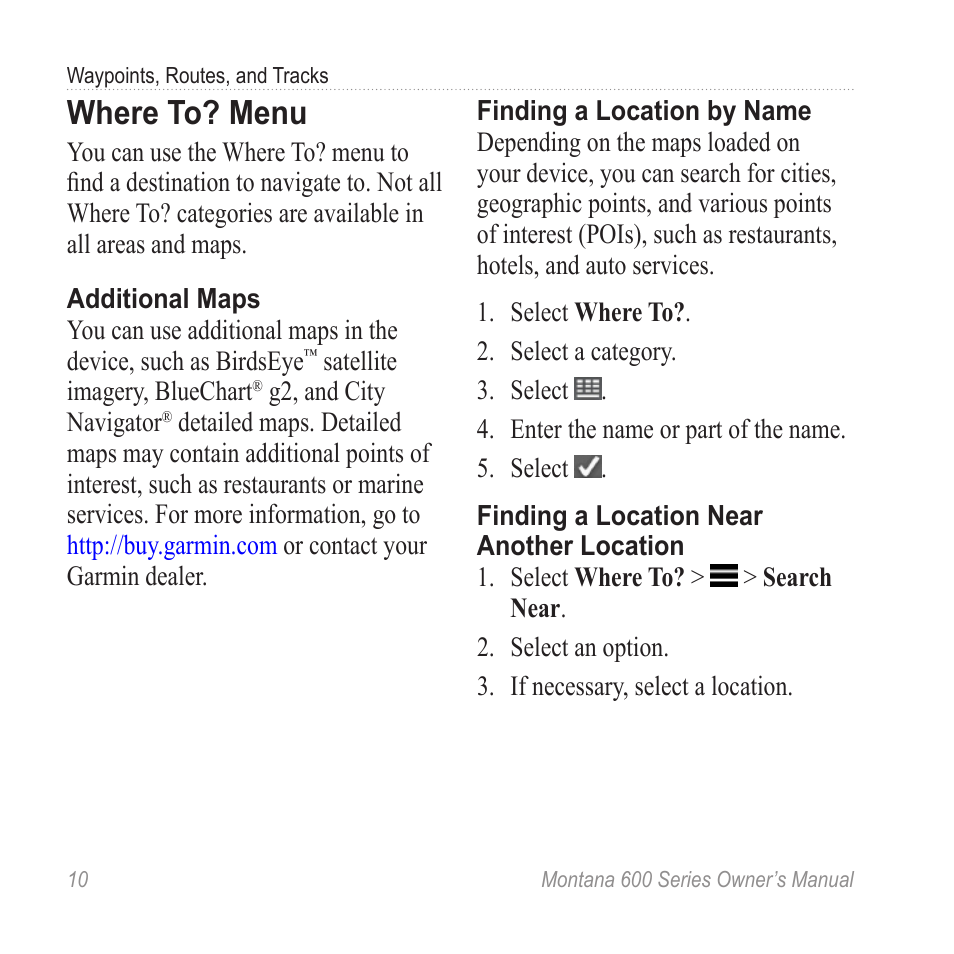 Where to? menu | Garmin montana 600 User Manual | Page 14 / 70