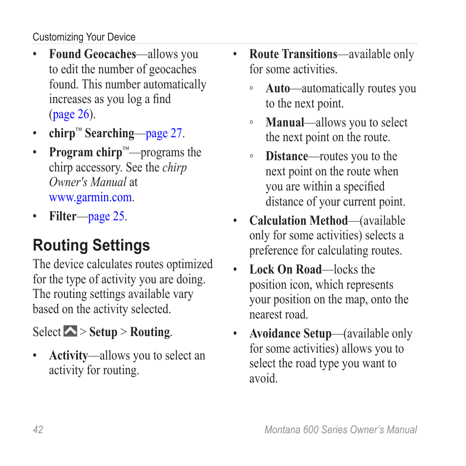 Routing settings | Garmin montana 600 User Manual | Page 46 / 70