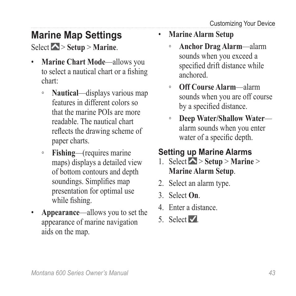 Marine map settings | Garmin montana 600 User Manual | Page 47 / 70