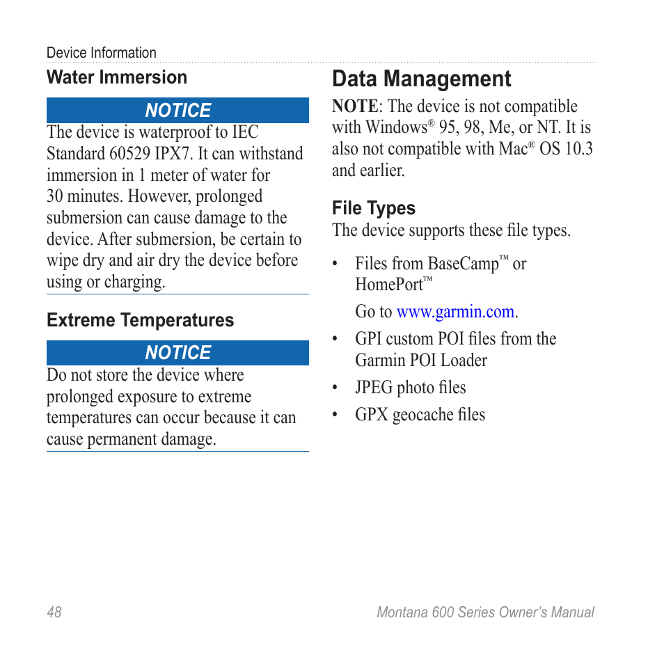 Data management | Garmin montana 600 User Manual | Page 52 / 70