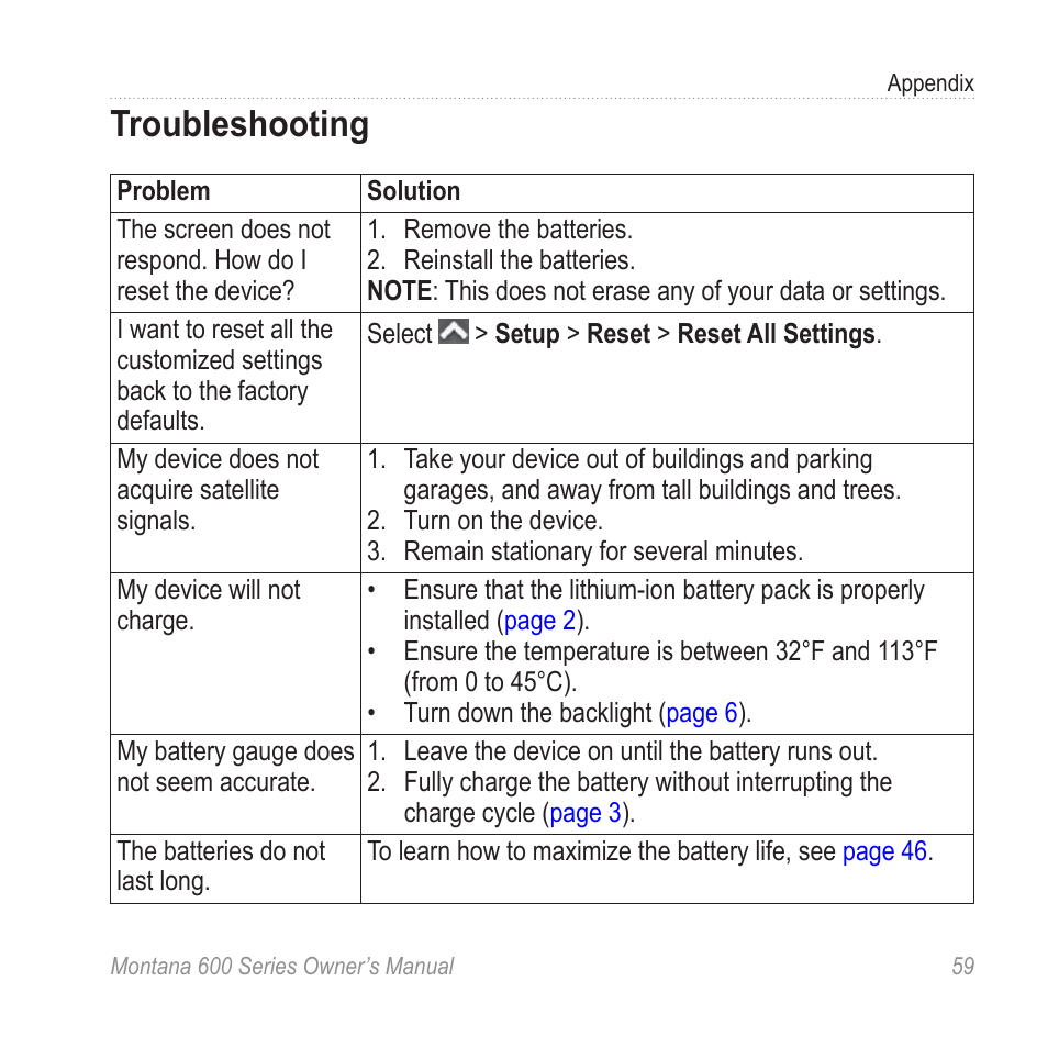 Troubleshooting | Garmin montana 600 User Manual | Page 63 / 70