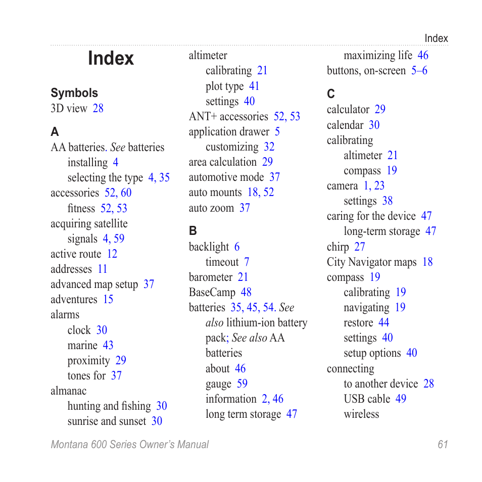 Index | Garmin montana 600 User Manual | Page 65 / 70
