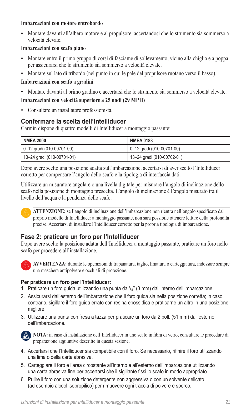 Confermare la scelta dell’intelliducer, Fase 2: praticare un foro per l’intelliducer | Garmin 190-00888-10 User Manual | Page 23 / 76