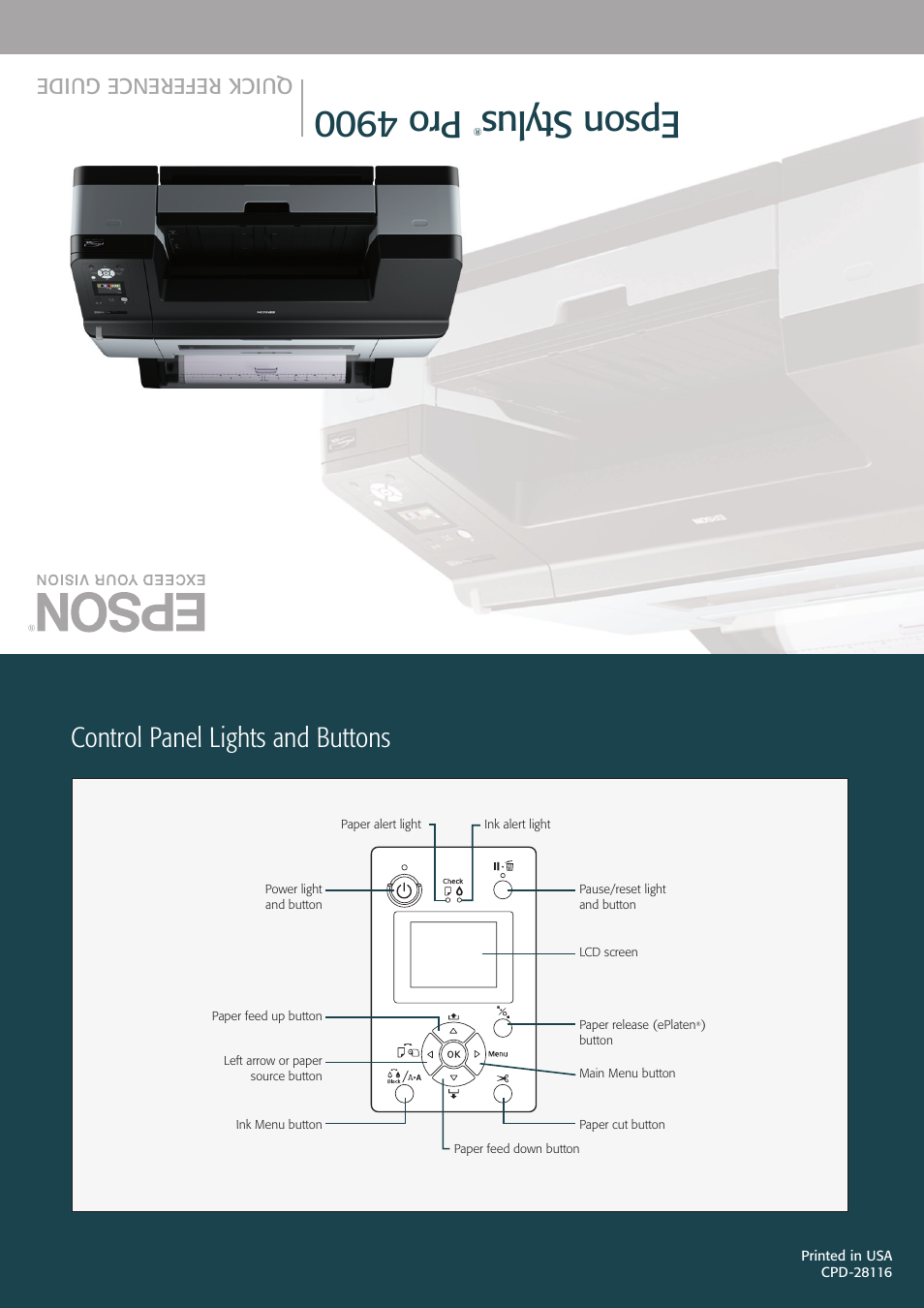 Control panel lights and buttons, Eps on sty lus, Pr o 4 900 | Garmin STYLUS PRO PRO 4900 User Manual | Page 13 / 13