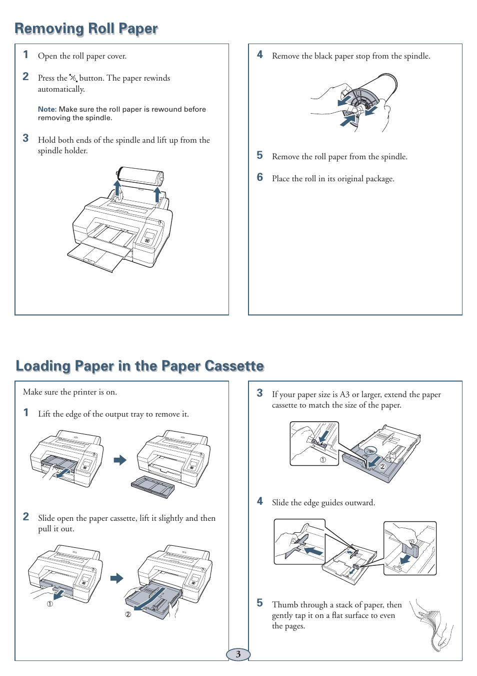 Removing roll paper, Loading paper in the paper cassette | Garmin STYLUS PRO PRO 4900 User Manual | Page 4 / 13